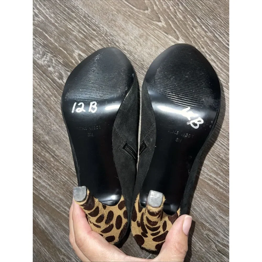 Nine West Size 6M Round Toe Leopard Print Black Fur  Stiletto Heels Pump 3